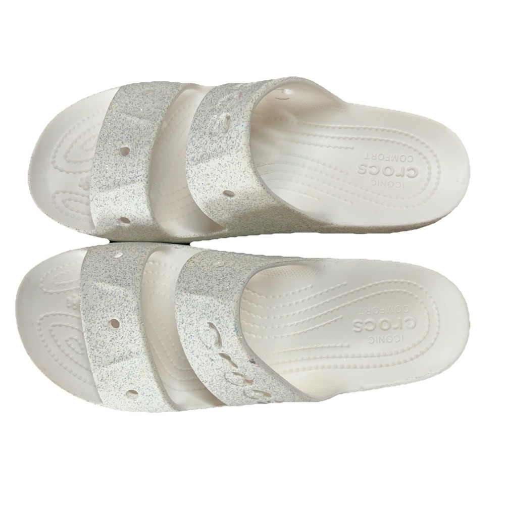 Crocs Women's White Sparkle Sandals Sz 11 Glitter Vacation Resort - Picture 5 of 7